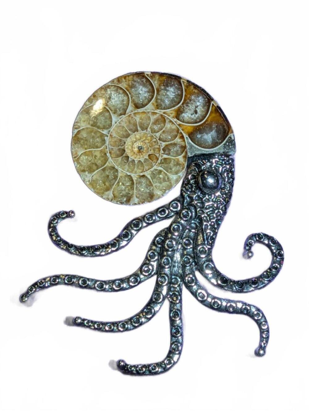 Vintage Octopus Ammonite Brooch Pin